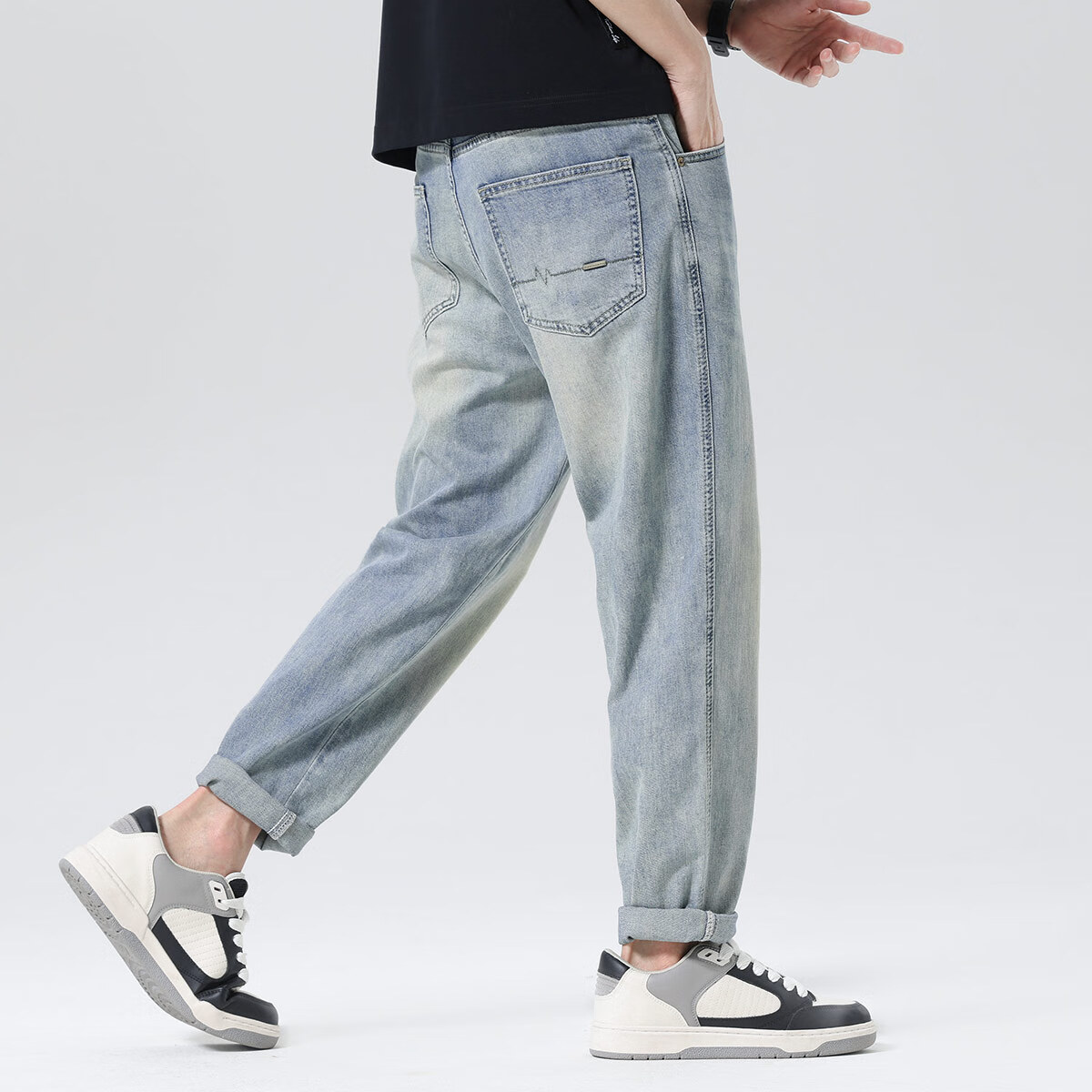 布衣传说牛仔裤合集 原色九分牛仔裤男款宽松锥形休闲长裤子 蓝色12216 31