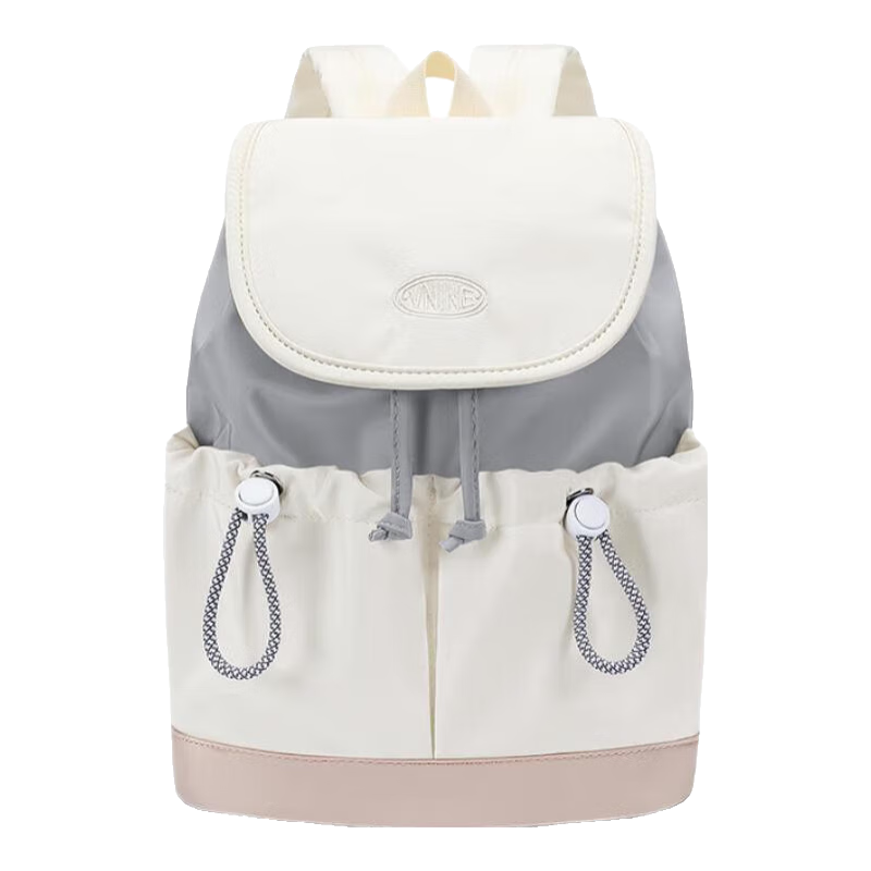 第九城雙肩包女迷你休閑戶外出游包中學(xué)生書包背包上課包 灰米白