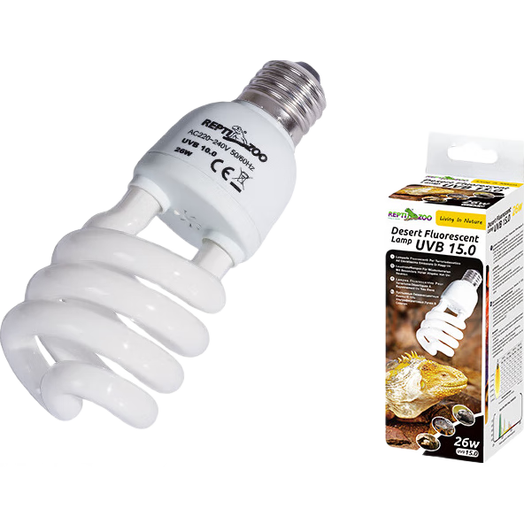 REPTIZOO爬蟲uvb燈變色龍10.0爬寵5.0蜥蜴燈泡寵物烏龜曬背燈 UVB15.0  26瓦