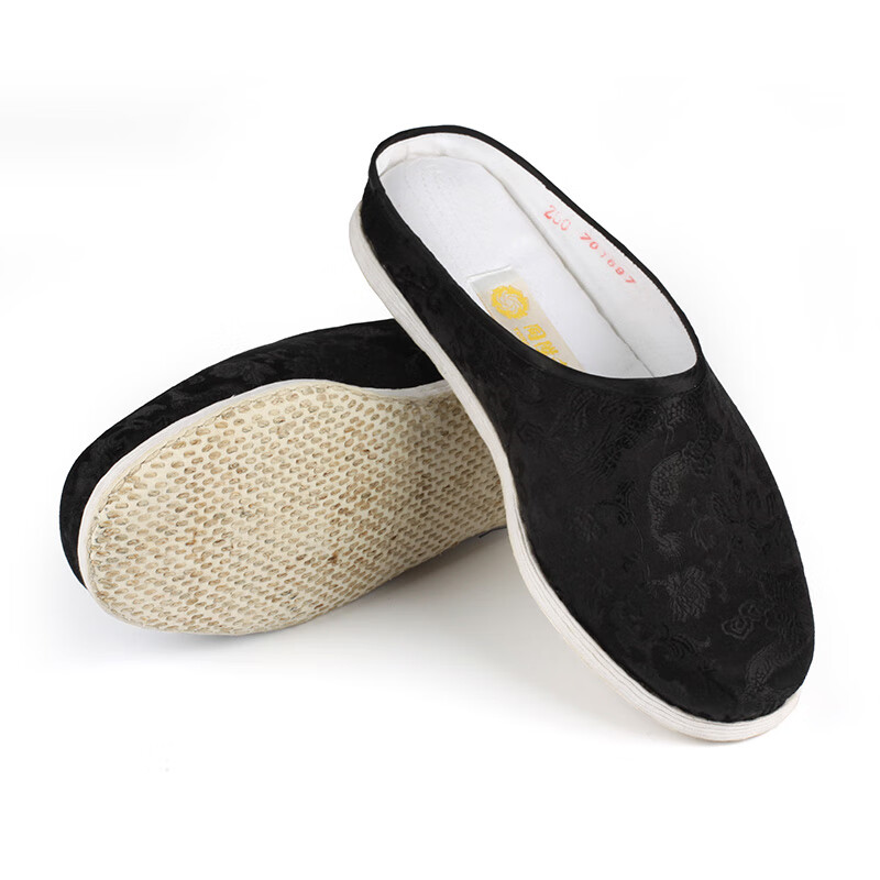 同升和老北京千層底布鞋手工布鞋民族風(fēng)居家舒適男鞋拖鞋 黑色 39