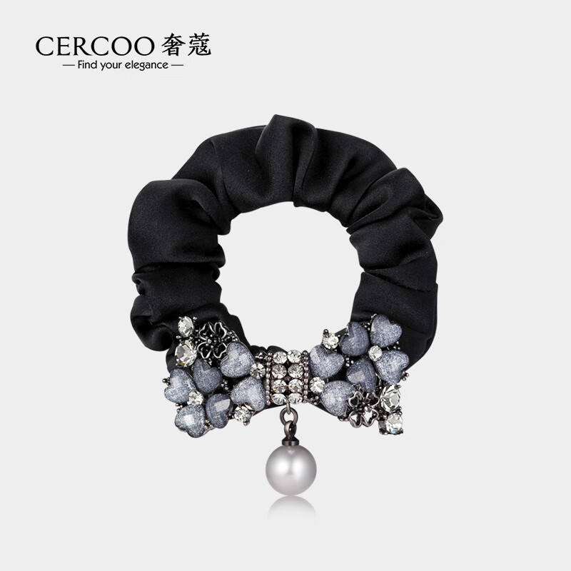 奢蔻（Cercoo）/奢蔻头绳法式水钻四叶草珍珠大肠发圈扎头发气质皮筋头饰 黑色