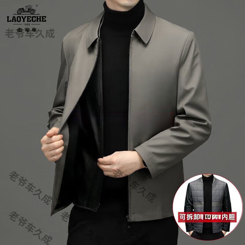老爷车秋冬季新款高端夹克男中老年休闲保暖棉服爸爸装棉衣外套 2223款黑色拉链款 拆卸蚕丝棉内 M 170 100-120斤 体重