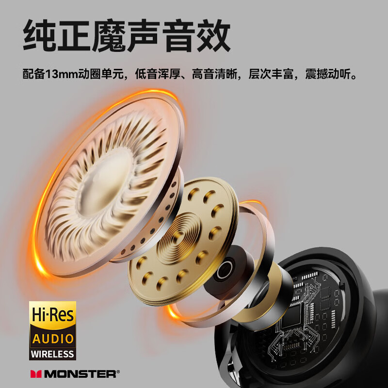 魔声(Monster)Open Ear AC228 蓝牙耳机耳夹式骨传导概念开放式无线不入耳运动跑步游戏通话降噪挂耳 蓝牙6.0 磨砂黑【轻盈版久戴无感+70h续航】