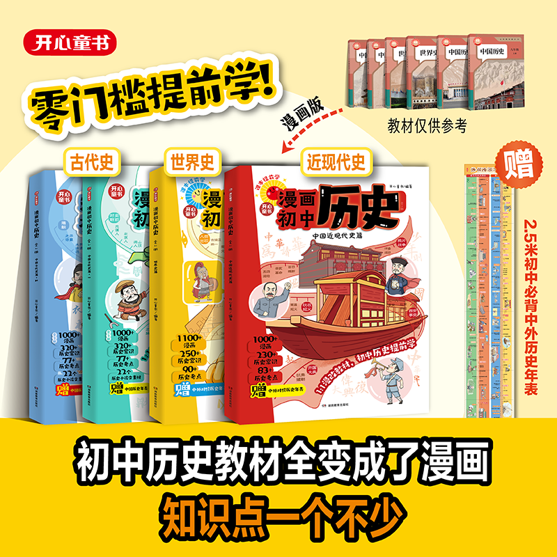 开心漫画初中近代史世界史知识点汇总初一二三中国古代史近代史世界历史七八九年级上下册完整版时间轴思维导图必背知识点总结 初中古代史+近代史+世界史 初中通用