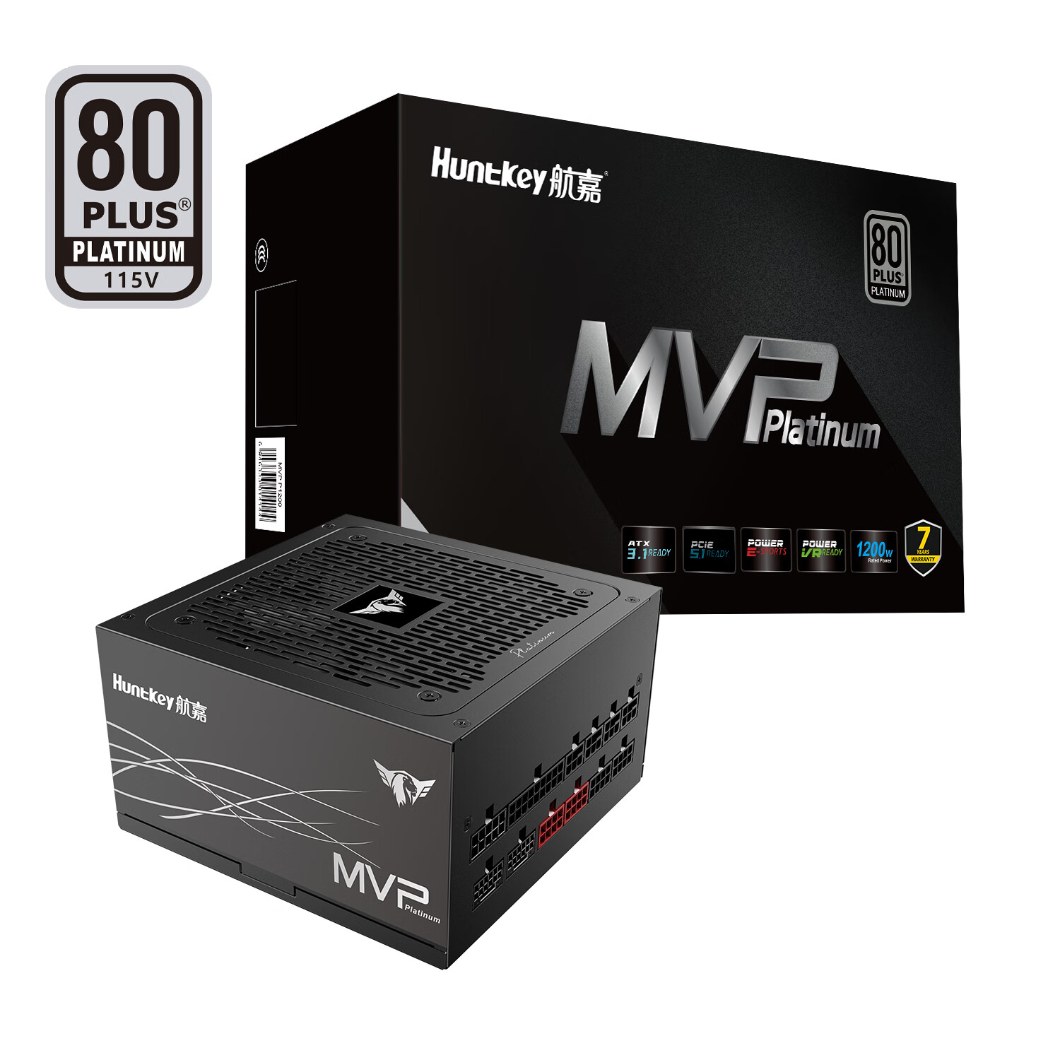 航嘉（Huntkey）MVP P1200黑色白金牌1200W电源（ATX3.1/80PLUS白金全模组/原生PCIe5.1/风扇启停/延时冷却）