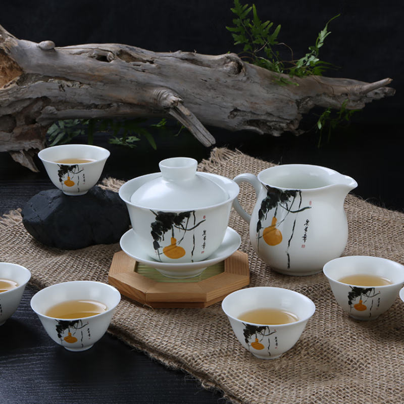 恒福茶具景德镇陶瓷功夫茶具套装名师作品恒福福禄如意盖碗半组 恒福福禄盖碗半组 8件