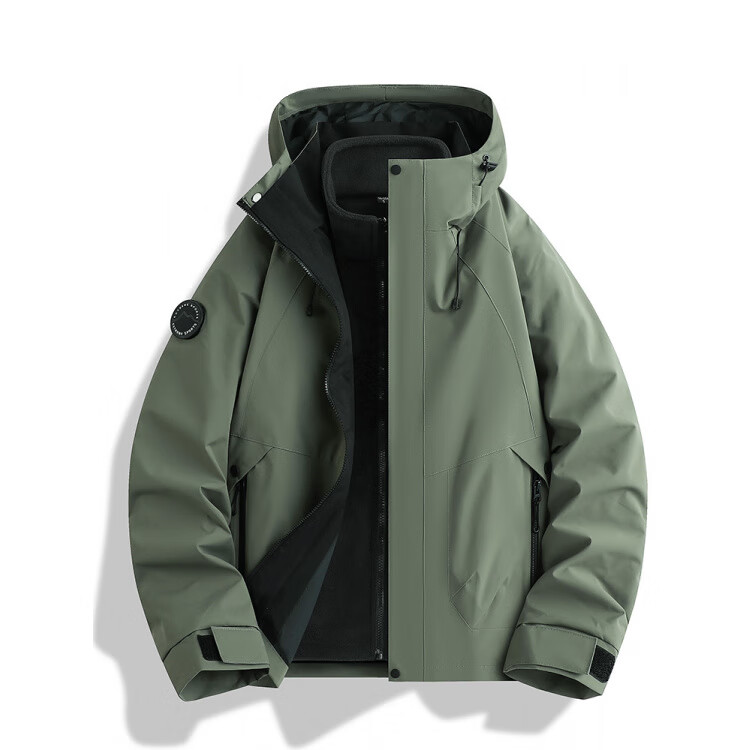 德尔.默克（Delmerk）2025款防风冲锋上衣男女三合一抓绒两件套骑行旅游登山服团购定制 火龙果红单外套【情侣款】 S