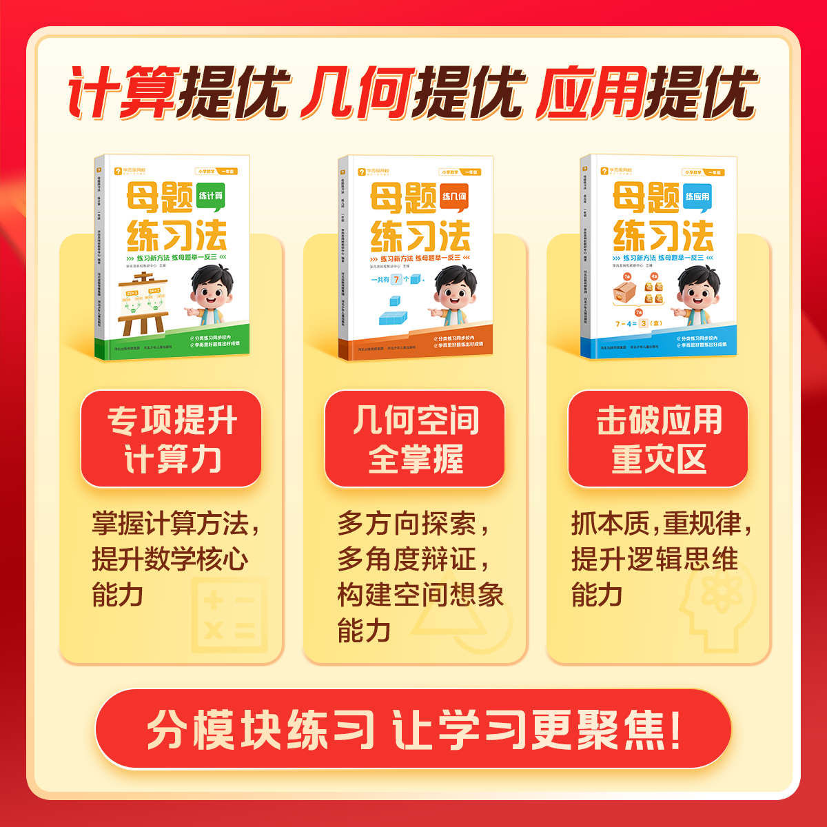 学而思 母题练习法 小学数学 小学1-6年级 练计算 练几何 练应用 -WX 4年级(3本+权益卡)