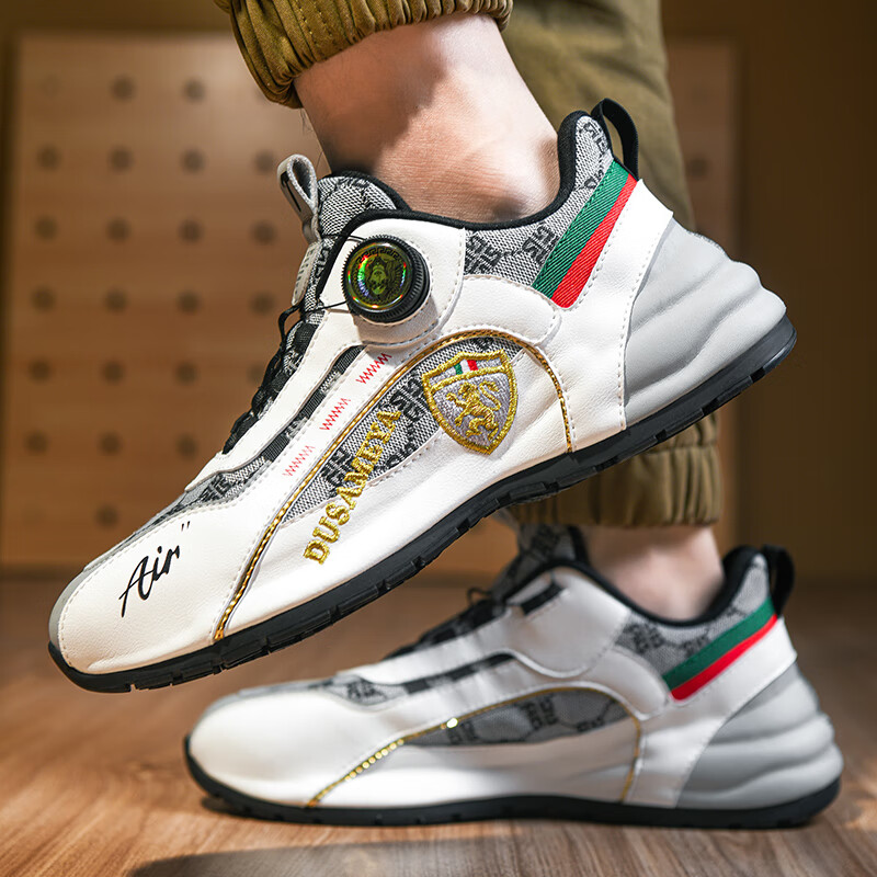 杜莎米娅春季透气运动鞋高端轻奢专柜同款男鞋减震纽扣鞋厚底增高休闲鞋 白灰 4.5cm内增高纽扣鞋 45