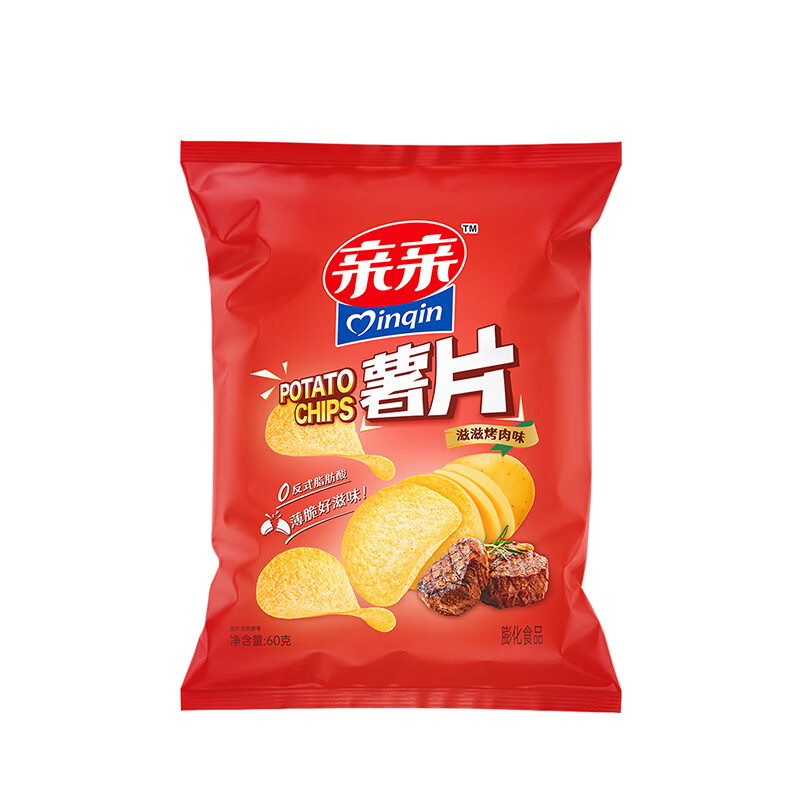 亲亲（Qinqin）膨化休闲零食虾条薯片任选 经典口味大包装风味回忆小吃 薯片孜然烤肉味