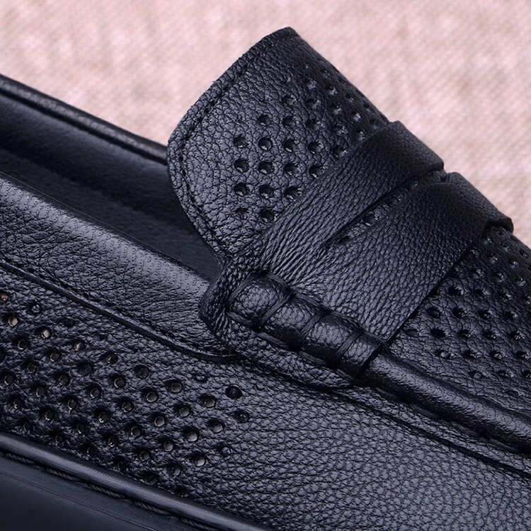 BIUTEE轻奢男鞋春秋季休闲系带通勤软底软面透气高档皮鞋男商务透气皮鞋 2516-1黑色 夏季缕空透气 44 (270mm)