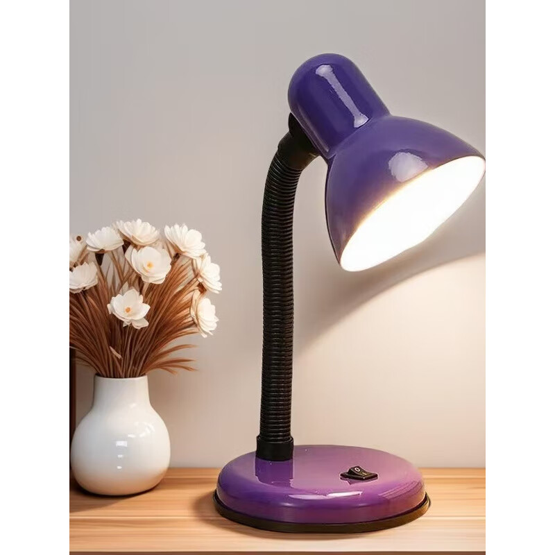 翰鸥斐台灯卧室床头灯老人用插电按键式床头中老年床头台灯办公桌学生学 红色台灯+LED无频闪3瓦白光灯泡 按钮开关