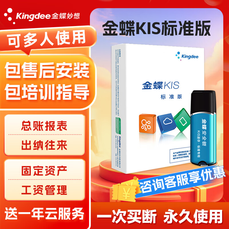 金蝶【单机买断版】金蝶KIS迷你版财务软件V14.0会计出纳记账报税ERP系统标准版专业版软件 KIS标准版1用户带安全锁（线上注册+邮寄安全锁）