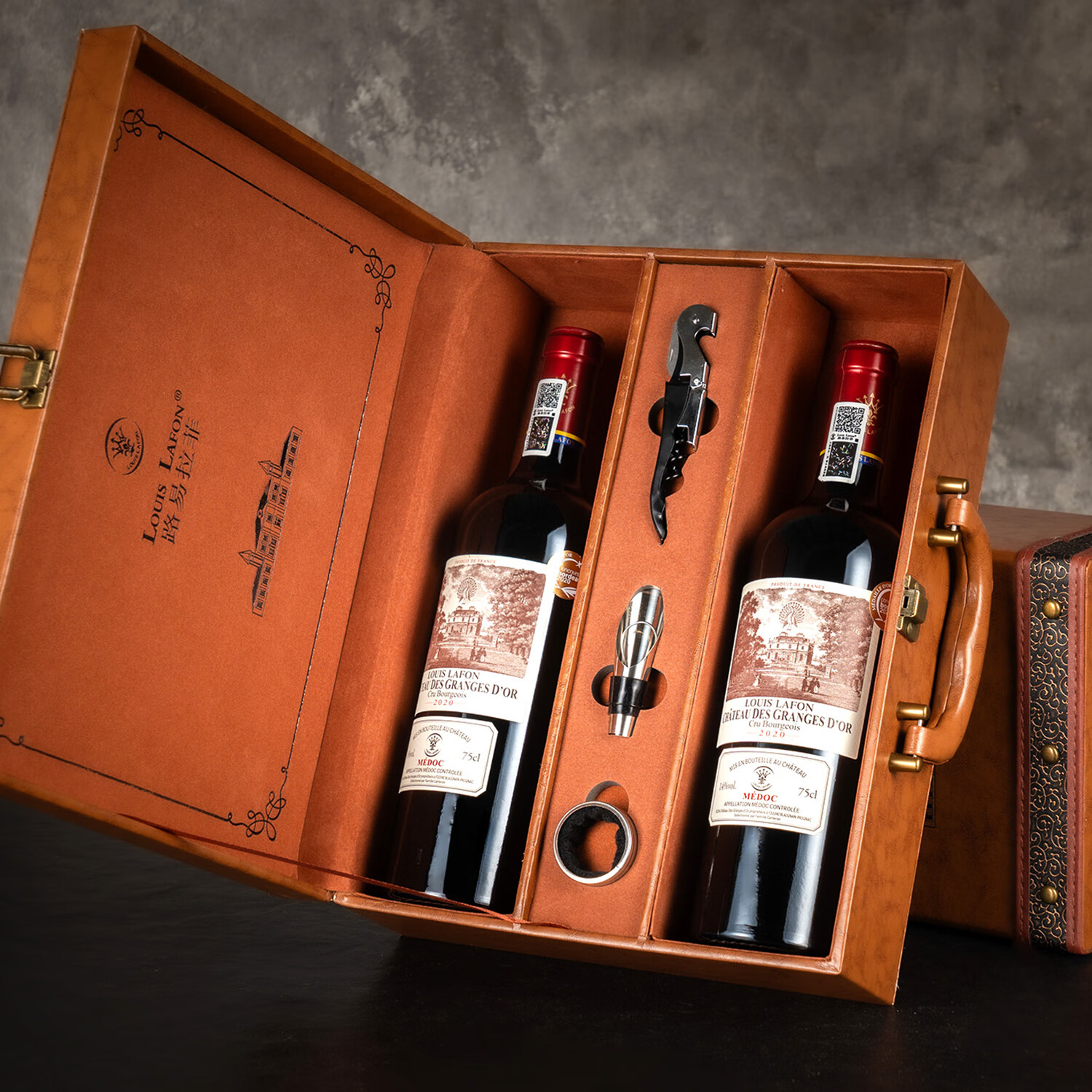 路易拉菲（LOUIS LAFON）法国原瓶进口红酒14度中级庄干红葡萄酒 750ml*2年货礼盒送礼