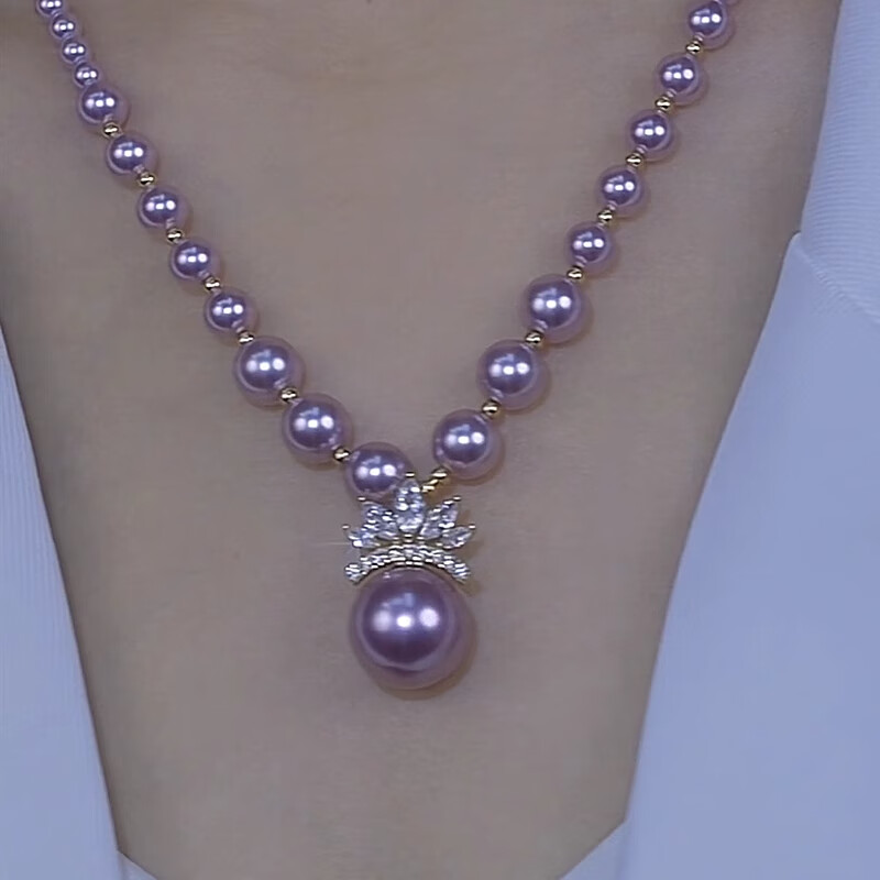 紫色珍珠项链大气优雅设计女时尚首饰 皇冠紫色珍珠