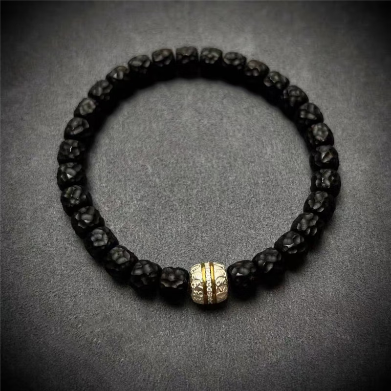 925银手工篆刻镶嵌唐草汉堡珠祥云珠隔珠腰珠顶珠文玩散珠diy配饰 大号单颗12mm