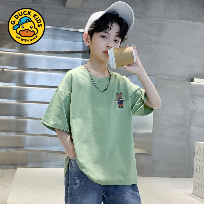 G.DUCKKIDS儿童装男童短袖t恤夏装2025年新款中大童纯棉夏款男孩夏季上衣潮 方向标蓝色 120 cm