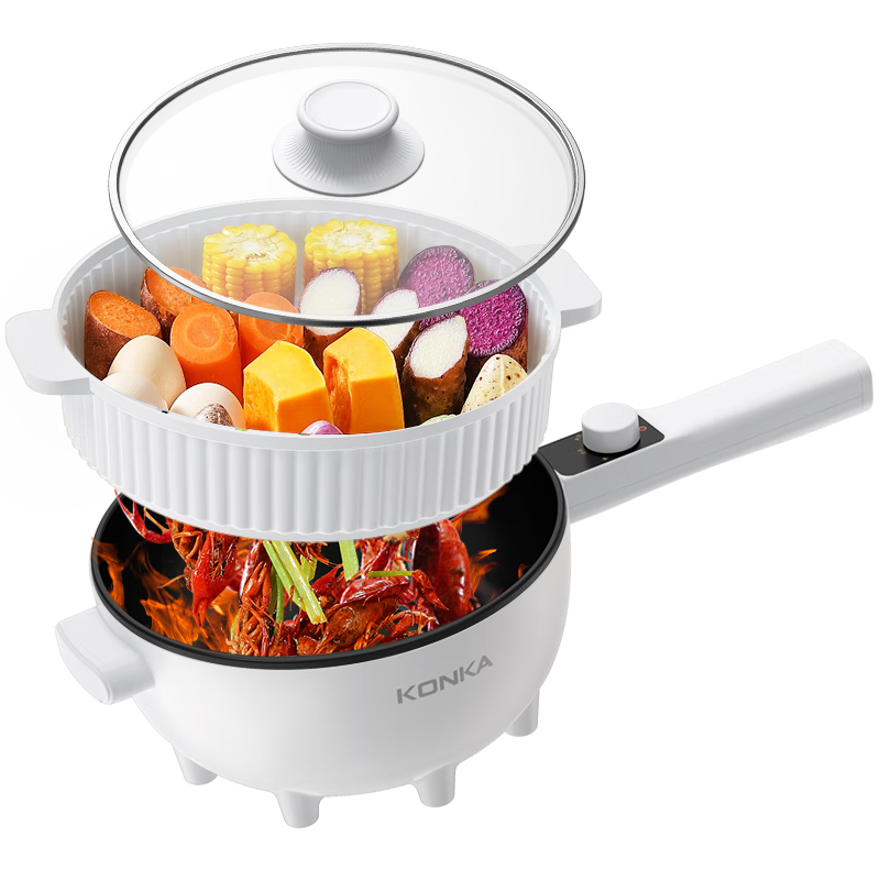 康佳（KONKA）電炒鍋 家用電火鍋多功能 3.5L大容量一體電煮鍋 不粘炒菜電熱鍋 電蒸鍋 KDCG-1222-W