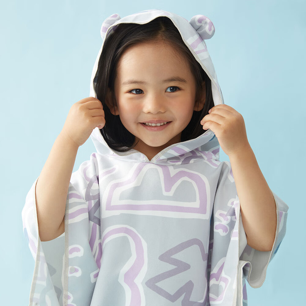 papa爬爬儿童夏季浴巾男女童耳朵造型斗篷吸湿速干新品 粉色 58cm*65cm