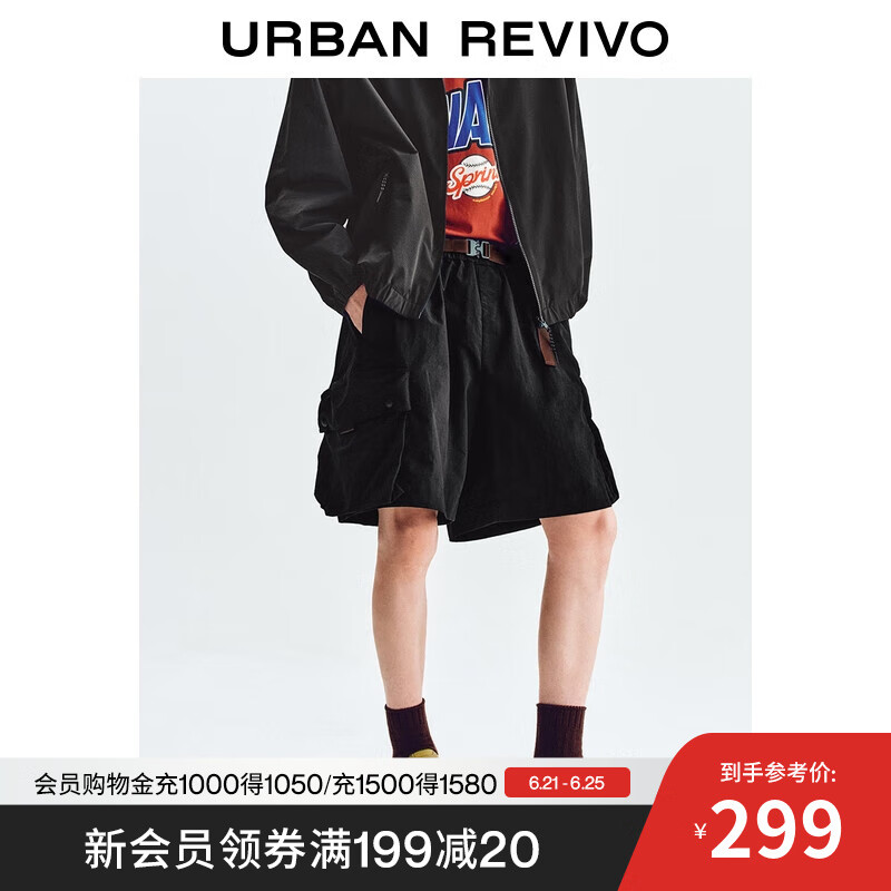 UR2025夏季新款男装潮流休闲超宽松插扣织带短裤UMV650059 正黑 34