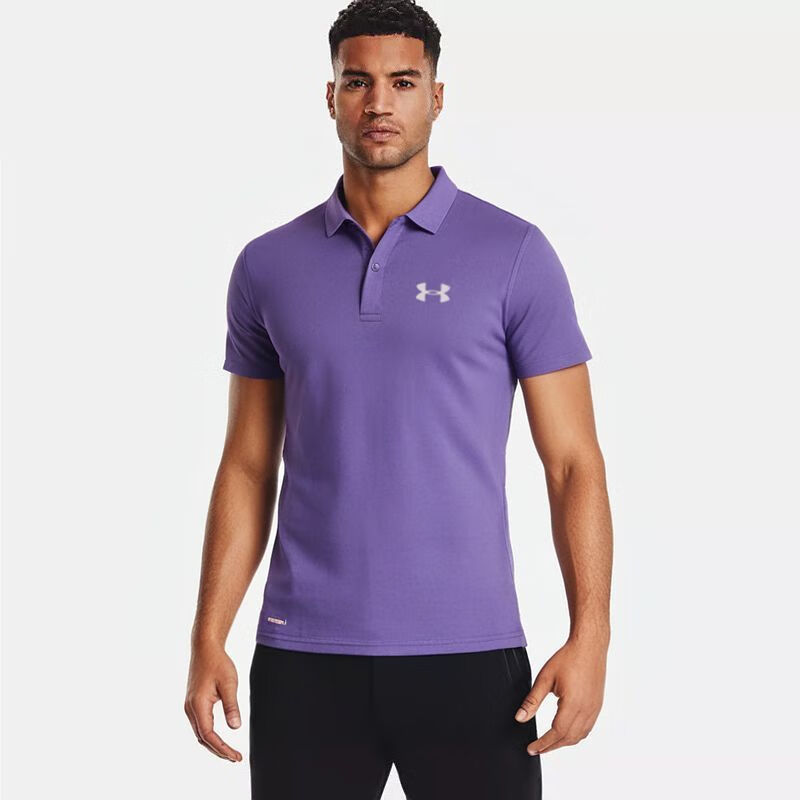 安德玛(Under Armour)冰离子速干短袖T恤男运动透气夏季翻领体恤健身训练修身快干衣 藏青色 861U 2XL 男士145-160斤