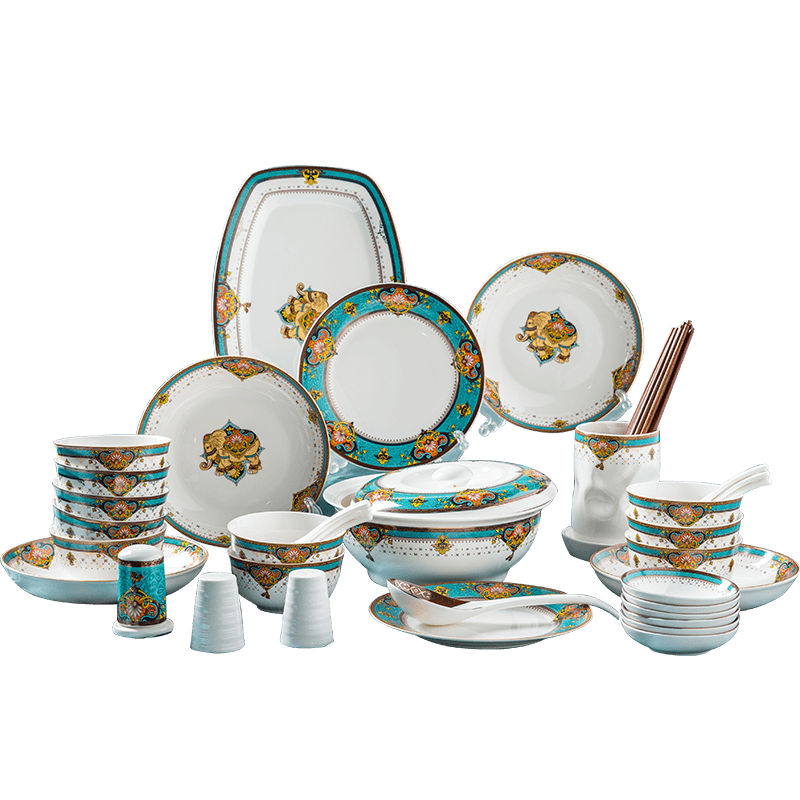 瓷魂 餐具套裝歐式家用陶瓷碗盤碟子湯碗魚盤套裝結(jié)婚喬遷送禮 46件套