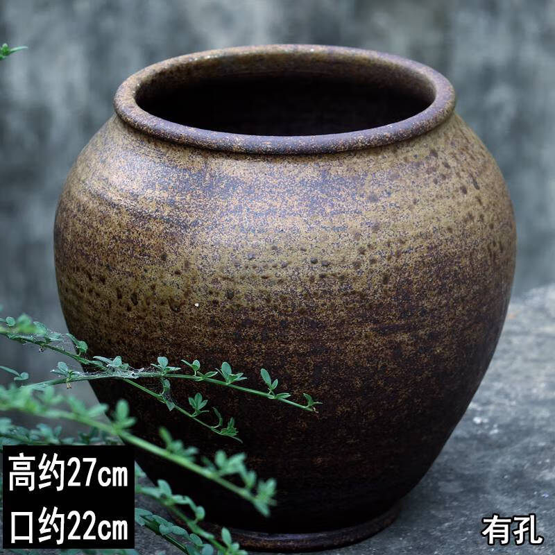 語森憶復(fù)古透氣舊壇子多肉花盆大號(hào)粗陶罐民宿酒店裝飾陶盆流泉楓蘭花盆 大號(hào)手工粗陶盆 粗陶