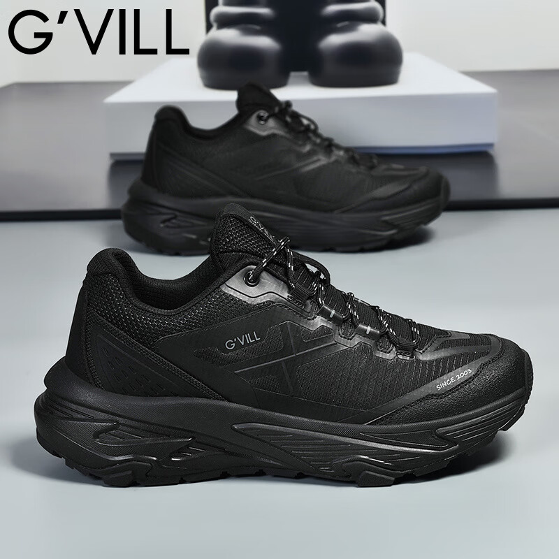 贵之步秋冬季男鞋新款舒适软底防滑运动鞋男款厚底增高缓震休闲鞋 黑色 G017 42 （运动鞋码）