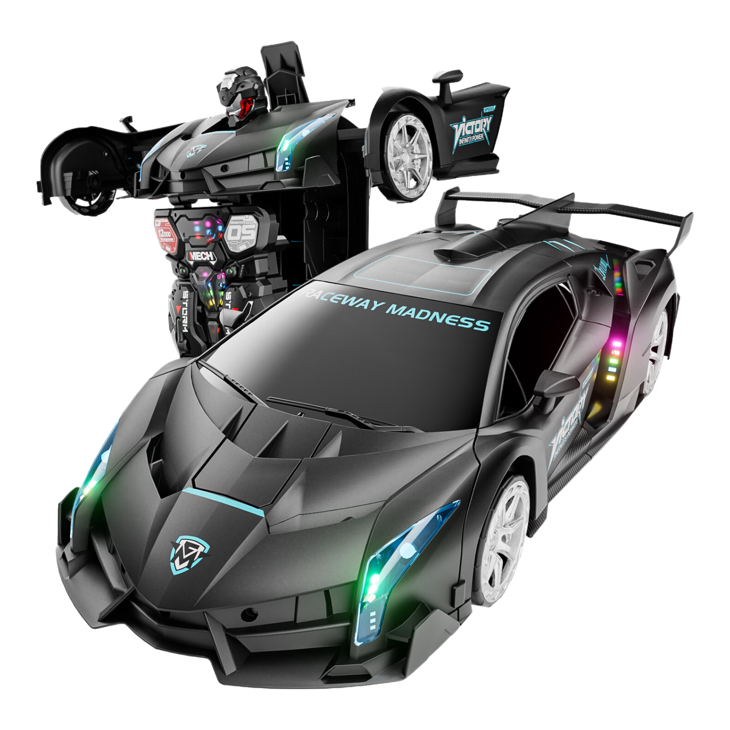 星域傳奇兒童遙控汽車特技變形機器人電動玩具男孩rc漂移賽車生日禮物男生 50cm雅黑【遙控+聲控手表】雙電