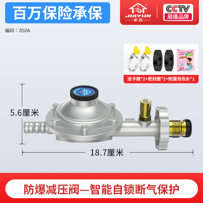 家韻（jiayun）液化氣防爆安全閥猛火灶專用瓦斯罐閥門高壓閥燃?xì)鉁p壓閥自動關(guān)閉 家用防爆減壓閥-標(biāo)配2卡箍2墊圈2