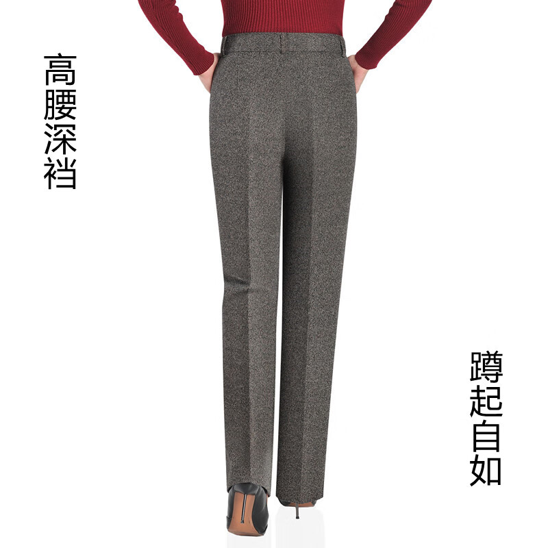 伊玟格格冬季女裤弹力加厚妈妈直筒裤高腰中年女西裤休闲百搭长裤 棕咖色冬款 加厚 5XL  2尺9腰围35码(160斤左右穿)