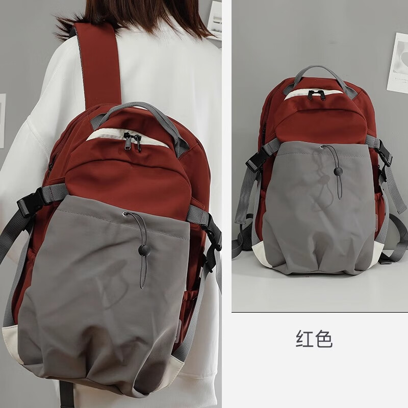 UZMY双肩包女轻便户外徒步登山包运动防泼水大学生书包 红色