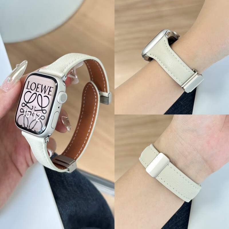 格汇品牌原装适用苹果S11手表表带iwatchs10真皮表带Applewatch9/8/7/Ultra3/Se轻奢女款时尚ins风腕带 【白色】平纹折叠|磁吸扣便捷佩戴 适用42mm表盘【新品10/11代iwatch】