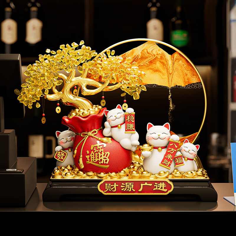 貝漢美（BHM）發(fā)財(cái)樹(shù)新店開(kāi)業(yè)擺件高檔招財(cái)貓送人開(kāi)張搬家喬遷禮物辦公室裝飾品 財(cái)源廣進(jìn)招財(cái)貓流沙畫(huà)