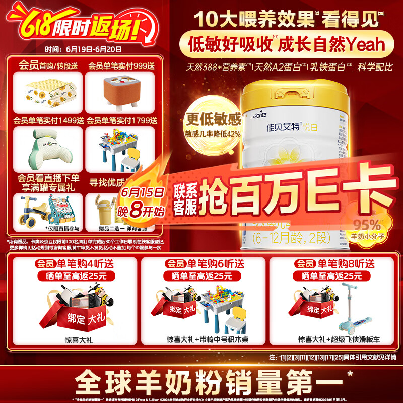 佳贝艾特（Kabrita）悦白较大婴儿配方羊奶粉 2段（6-12个月)800克 天然A2蛋白