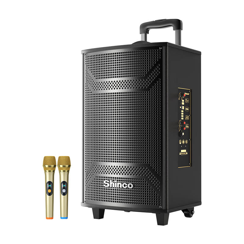 新科M23-T廣場舞音響戶外拉桿藍牙音箱三喇叭重低音木質(zhì)箱體家用K歌移動擺攤低音炮 12吋雙話筒版