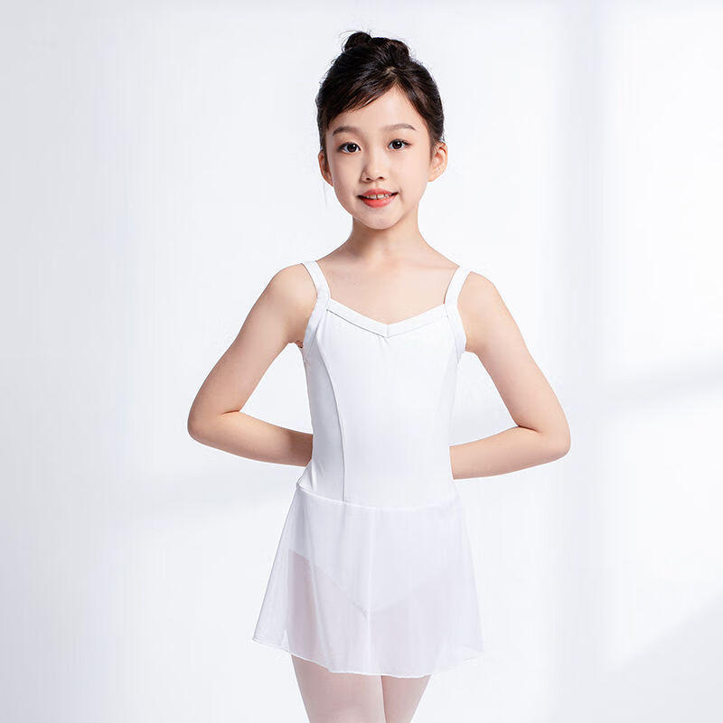 三沙（Sansha）三沙法國兒童舞蹈服寬吊帶V領(lǐng)芭蕾舞連體裙中國舞考級練功 白色 S