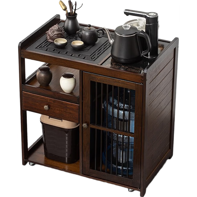 思薇夢(mèng)新中式小茶桌家用茶車移動(dòng)茶幾邊桌客廳茶水柜茶具套裝一體泡茶臺(tái) 胡桃色64長(zhǎng)茶字板+黑色防燙電器