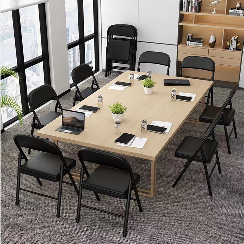 【优选好物】折叠椅金属家用简易靠背椅便携餐椅培训椅办公电脑椅 米驼色