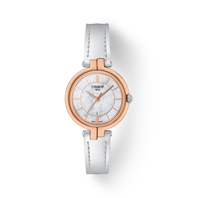 天梭（TISSOT）瑞士手表 弗拉明戈系列貝母盤皮帶商務(wù)休閑時(shí)尚氣質(zhì)石英女表 T094.210.26.111.01