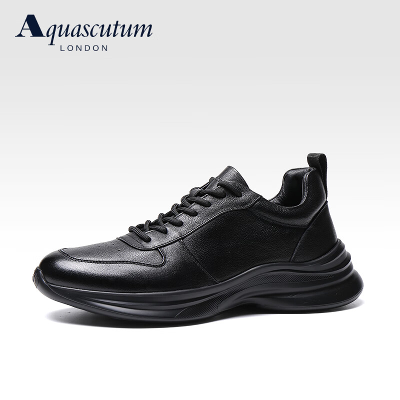 AQUASCUTUM2025夏季新款头层牛皮透气软底商务休闲鞋男士 黑色  38