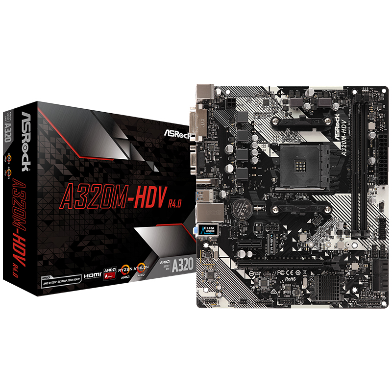华擎（ASRock）A320M-HDV R4.0主板 支持3000G/3200G/3400G (AMD A320/AM4 Socket)