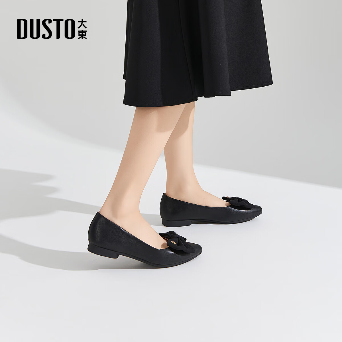 大东浅口鞋女2025年秋季新款尖头低跟通勤风蝴蝶结单鞋3290 黑色 35