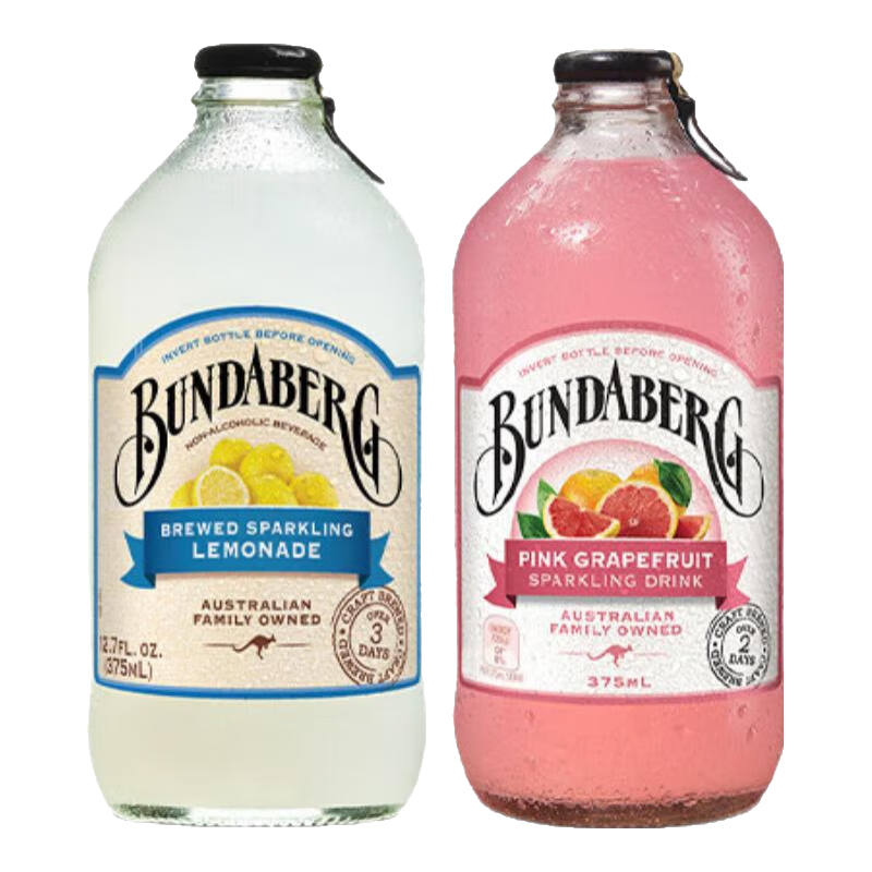 賓得寶Bundaberg澳洲進(jìn)口果汁碳酸汽水飲料氣泡水2瓶裝 【375ml*2】檸檬+葡萄柚