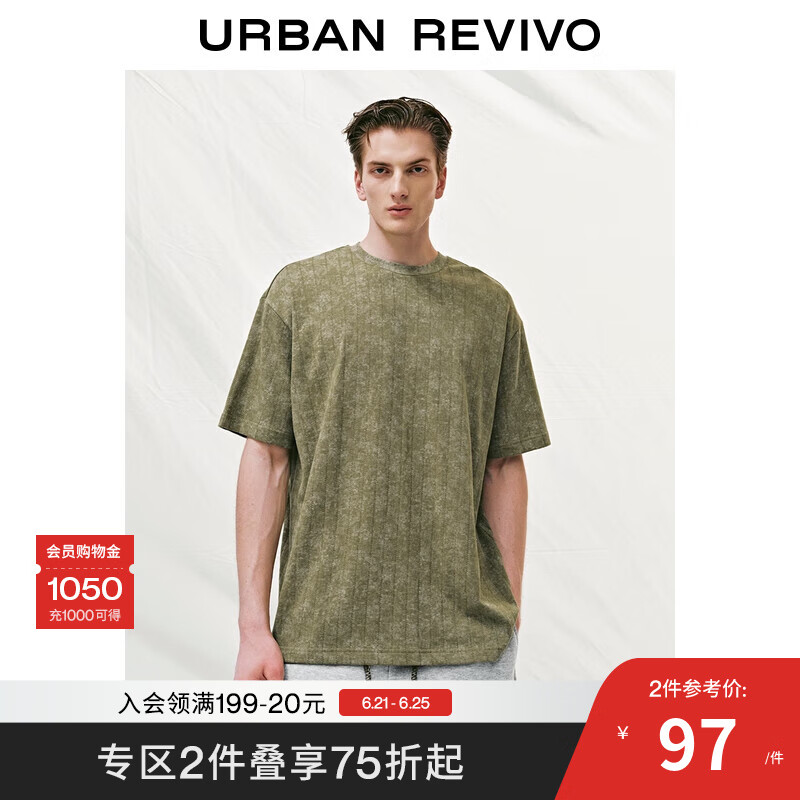 UR2025夏季新款男装复古休闲街头风纹理短袖T恤UML450064 深绿色印花 M