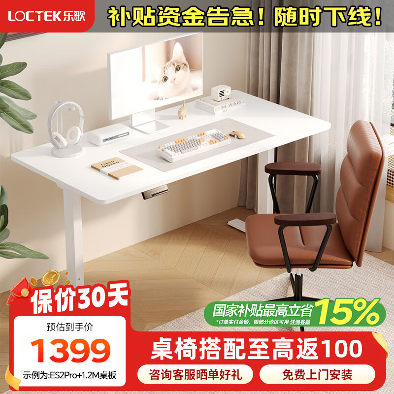 乐歌【新品】电动升降电脑桌青少年写字学习桌站立办公桌双电机ES2 环保板|白腿+白色桌板 桌板尺寸：1.2m*0.6m