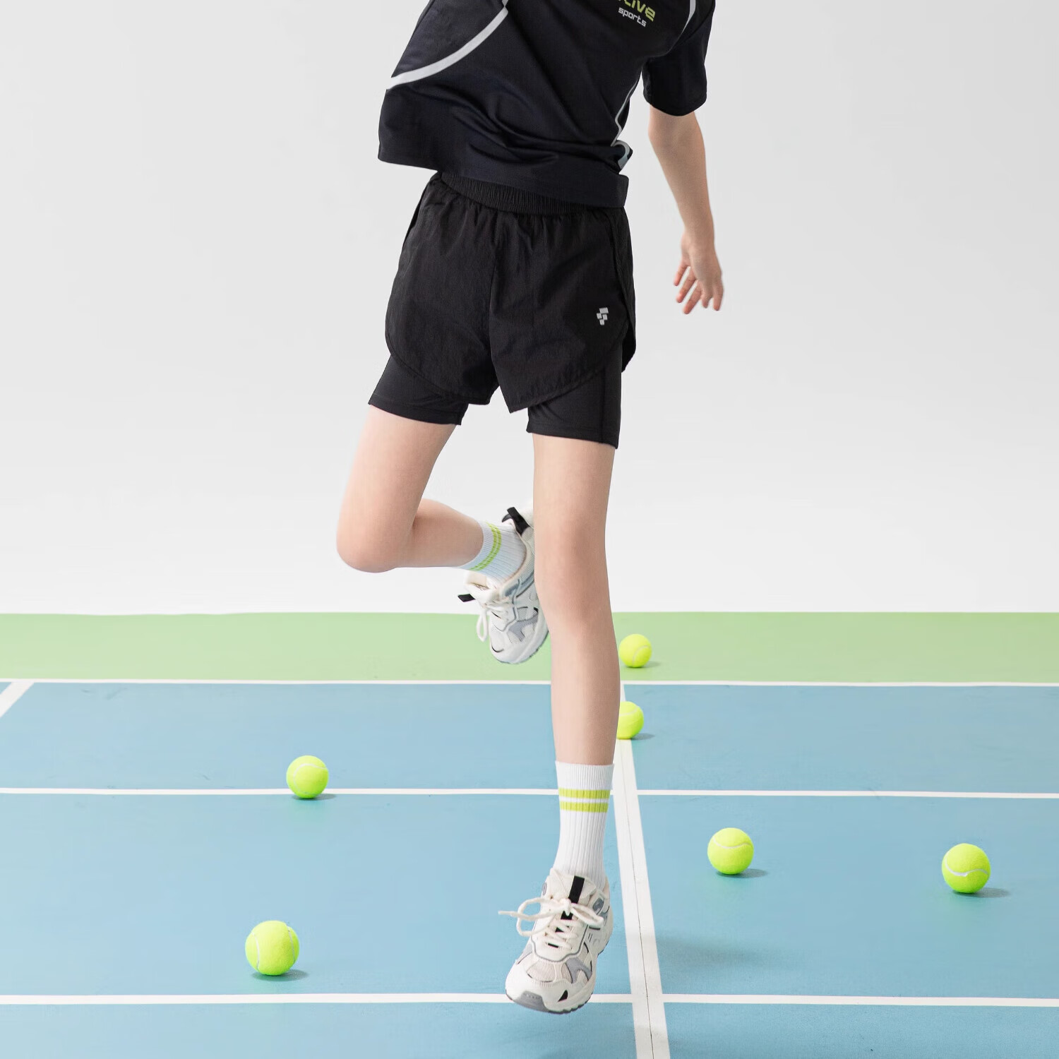 FUN ACTIVE女童短裤2025夏季新款速干弹力儿童假两件休闲运动裤