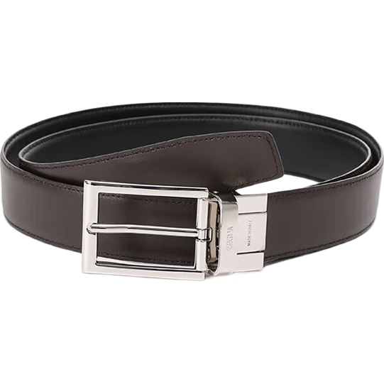 杰尼亚（Zegna）男士针扣可裁剪双面腰带 B010PZ黑色/深棕色 宽3.5CM