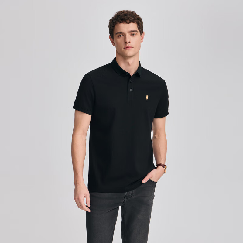 POLOWALK【3A抗菌+凉感】短袖POLO衫男士夏季新款保罗短袖衫翻领男T恤 黑色 L