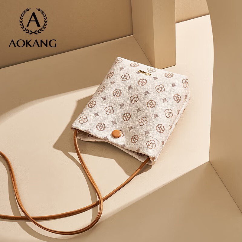 奥康(Aokang)包包女包手提包新款复古托特包印花斜挎单肩包生日礼物送女友老婆 BG703278-米白色